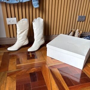 Sezane Phoenix Boots Ecru Lisse - Size 37